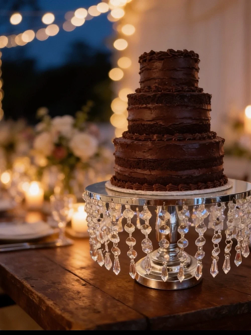 🌸Silver & Crystal Cake Stand with Crystal Drops💎🎂